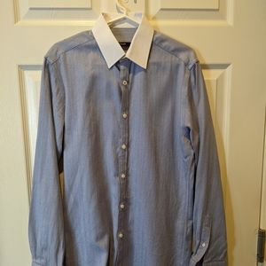 White and Blue herringbone French cuff shirt